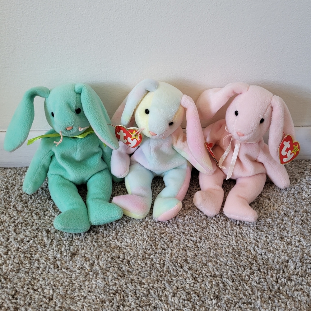 Retired Ty Beanie Babies Rare Bunny Hippity Hoppity Hippie Easter Basket Gifts